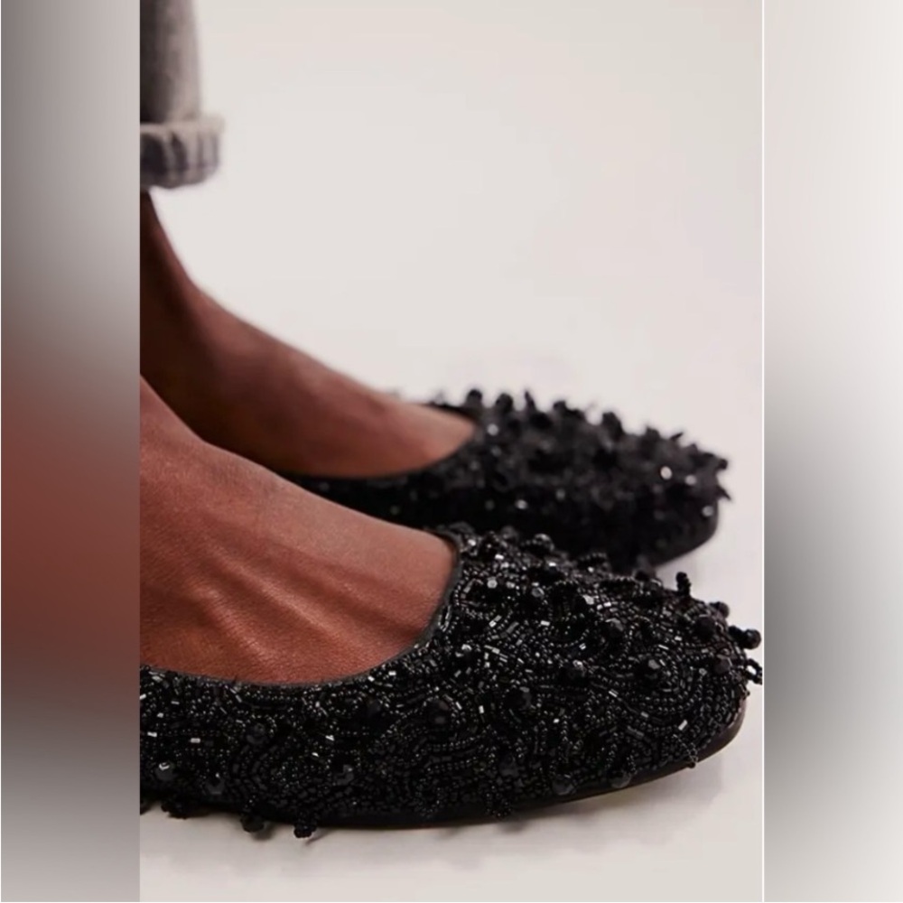 Free people black Weekends Out Embellished Flats sz 7.5